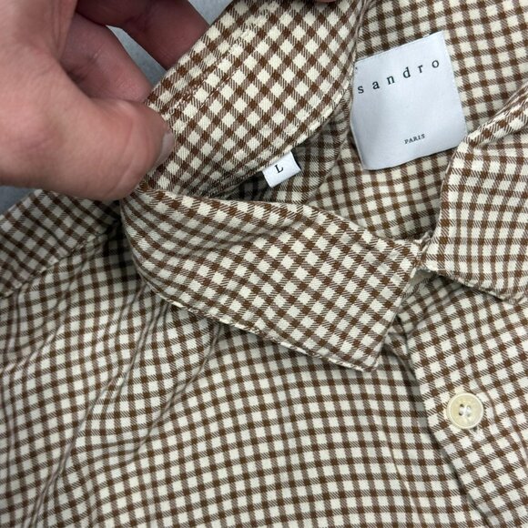 Sandro Paris Womens Dress Shirt 100% Viscose Check Long Sleeve Brown Large - Picture 6 of 9
